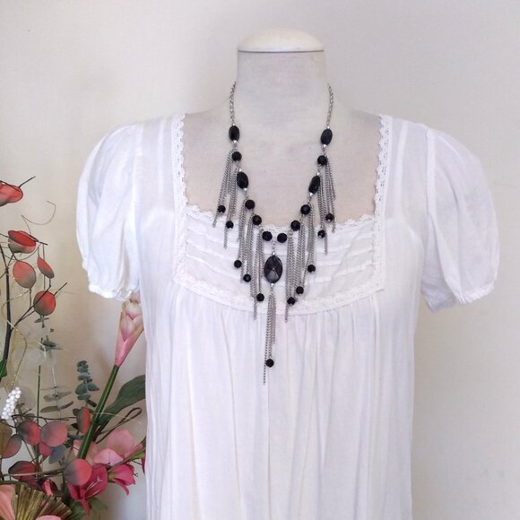 Vintage NEW new touch Black Beads VTG Silver Tone Necklace - Picture 4 of 8